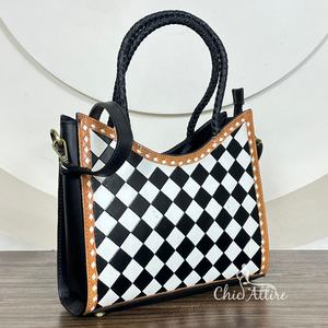 Bolsos de Diseñador de Gran Capacidad y Alta Calidad, Bolso de Mano Cruzado de Cuero a Cuadros Hecho a Mano, Bolso de Hombro de Lujo para Mujer - Product Image 1