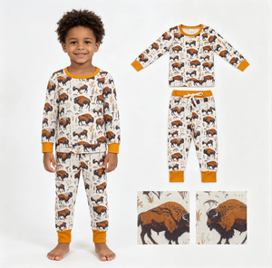 Conjuntos de Pijamas para Bebés Niños con Estampado de Yak y Vaca, con Bolsillos Superiores y Estilo Jogger Western - Product Image 3
