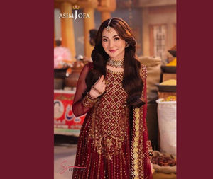 Hania Amir Trayendo Asim Jofa BORDADO TORCIDO SEDA Vestido de 3 piezas Cosido por la colección Ssumaira - Product Image 1