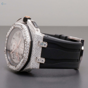 Bling Lab Grown Diamond Watch Bracelet en caoutchouc noir Design Montre Chronographe Cadran Montre Pour Lui - Product Image 6