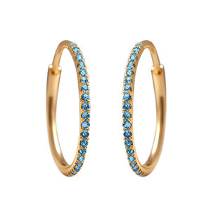 Pendiente de aro de moda en oro amarillo sólido de 14K con fabricación de joyas de piedras preciosas de Topacio azul - Product Image 1