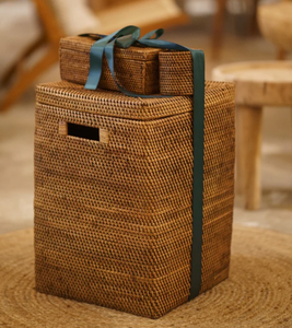 Sisu Handicraft Set 3 Brown <b>Rattan</b> Eco-Friendly Simple Flexible Design Food <b>Storage</b> Baskets Handle Circle Shape Multi-Purpose - Product Image 1