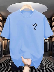 Camiseta de Manga Corta Verde Oliva para Hombre, Estampado de Palmeras, Cuello Redondo, Corte Holgado, Tela de Lona, Impresión Digital, Secado Rápido - Product Image 2