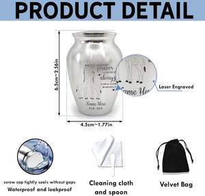 Mini urna de recuerdo decorativa de acero inoxidable para bebé personalizada, urna conmemorativa grabada para la pérdida de un niño, tamaño personalizado plateado - Product Image 4