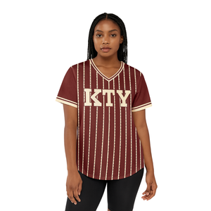 DST Maroon Pinstripe Pullover Camiseta de béisbol 100% Poliéster Malla Delta Sorority V Cuello Camiseta Bordado Apliques Letras - Product Image 1