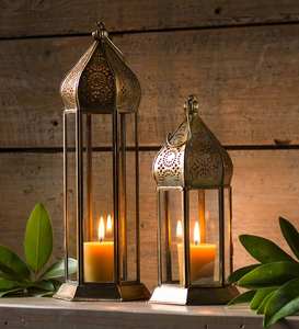 2026 Ramadan Decorations Brass Antique Metal <b>Moroccan</b> Candle Holder <b>Lanterns</b> Thin Slim Design <b>Lanterns</b> - Product Image 2