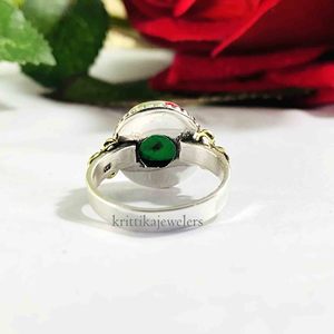 แหวนเงินแท้925สไตล์คลาสสิกสำหรับสตรีแหวนพลอยนิลสีเขียวธรรมชาติสำหรับงานแต่งงาน - Product Image 4