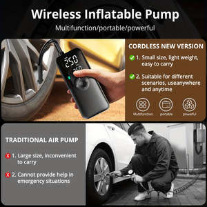 Pompe à air électrique portable pour voitures et vélos, gonfleur de pneus 150 PSI, lumière de détresse SOS, fonction de dégonflage, compresseurs de pneus 250 PSI - Product Image 6