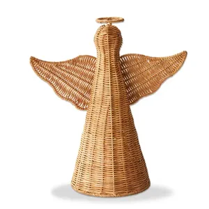 Caja de Almacenamiento Navideña de Mimbre Rústico con Forma de Ángel - Tejida a Mano Multifuncional para Cocina y Sala de Estar - Product Image 1