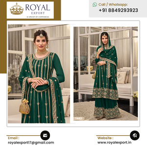 Fournisseur indien de vêtements ethniques de bonne qualité Designer de mode Real Georgette & Chinon Palazzo Suit With Embroidery Work - Product Image 2