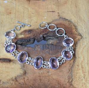 Amethyst <b>Charm</b> <b>Bracelet</b> 925 Sterling Silver Faceted Gemstone Adjustable Handmade Luxury GIA Certified 10K <b>Gold</b> Plated Unisex - Product Image 1