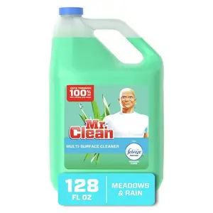 Mr. Clean soluzione detergente multiuso con Febreze, 128 oz. Capacità bottiglia, prati e profumo di pioggia verde 3.78 litri