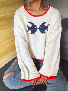 Sping automne et hiver femmes mode décontracté vacances mignon Simple poisson Pater couleur Coision Design à manches longues pull femmes - Product Image 4