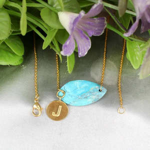 Wholesale Initial <b>Letter</b> J Turquoise Gemstone <b>Brass</b> Necklace Gold Plated - Product Image 4