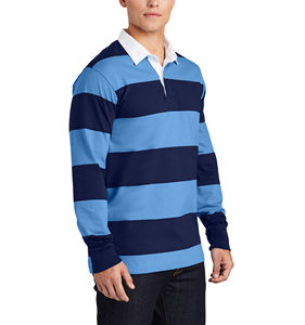 Polo de sport décontracté d'été pour homme, en coton XL, à rayures rugby, respirant, 100 % coton, manches longues, col montant, imprimé - Product Image 1