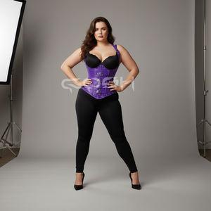 Premium Quality Purple Genuine Leather Underbust Waist Trainer Halter Neck Corset With Front <b>Strap</b> <b>Buckles</b> - Product Image 1