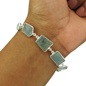 Pulseras de cadena de eslabones de lujo hechas a mano con estilo simple, pulseras delicadas personalizadas de piedras preciosas de Aguamarina Natural de Plata de Ley 925 - Product Image 2