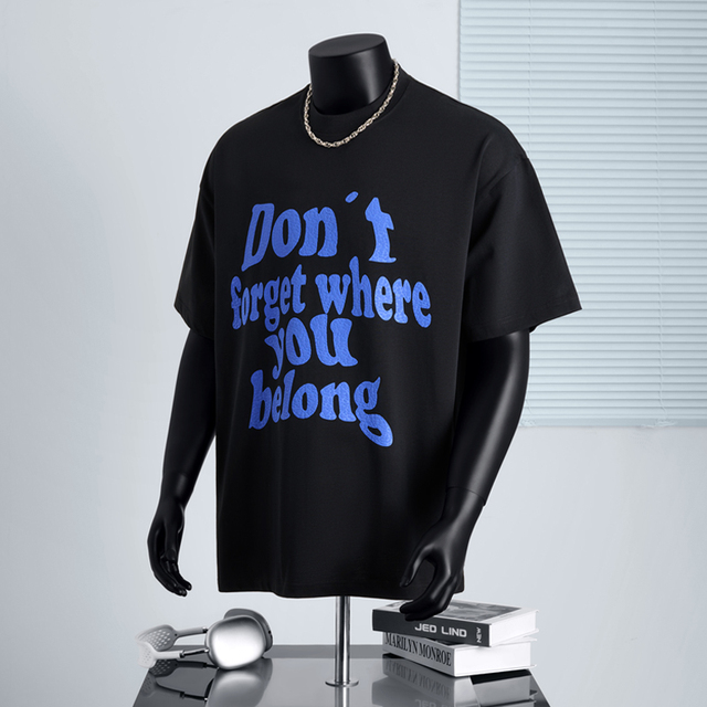 Promotion 300gsm 100% Cotton Letter Printed Oversized Men Slogan Graphic Drop Shoulder Short Sleeve T Shirt