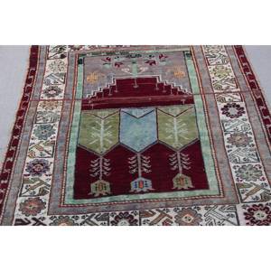 Alfombra Turca Vintage de 4x4.6 pies, Alfombra Decorativa, Alfombra con Estampado Animal Rojo - Product Image 5