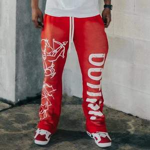 Pantalons de survêtement évasés pour homme sur mesure, lavage à l'acide, toile délavée au soleil, imperméable, vintage, pantalons de jogging empilés, streetwear, vêtements décontractés - Product Image 2