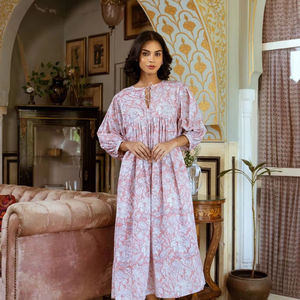 Elegant <b>Blush</b> Pink Floral Midi Dress for Women crafted in soft breathable cotton with a graceful all over floral print Dress - Product Image 1