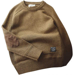 Pull en maille à col rond classique à broderie numérique avec empiècements en polaire aux coudes, couleurs personnalisées pour hommes, très demandé - Product Image 4