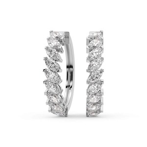 Boucles d'oreilles créoles en or massif 14K avec diamants de laboratoire taille marquise allongée, 1 carat au total, couleur F-G, pureté VS, 18 diamants, pièce de charme - Product Image 1