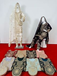 Impresionante colección 5 pantalones Georgette Dupattas para niñas 10 opciones de color Rhinestone lentejuelas diamante Jarkan piedra trabajo encaje - Product Image 3