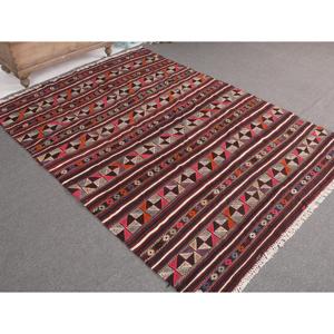 Turkish Vintage Kilim Rug 5.4x7.7 ft (166x236 cm), <b>Red</b> Floral <b>Wool</b> Rug - Product Image 1