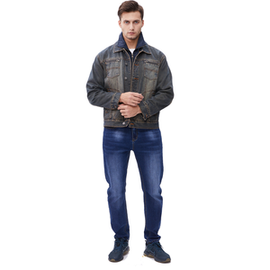Veste en jean rembourrée pour homme de haute qualité, fermeture éclair sur le devant, boutons sur le devant, jean long avec revers, vestes en jean pour homme - Product Image 5