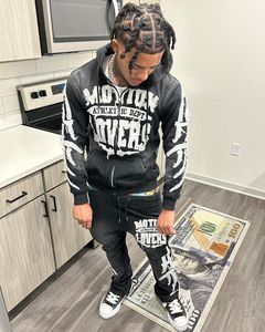 ACID WASHED Distressed Embroidery Custom Logo Heavyweight Flared Sweatpants Tracksuits for Men Wholesale - Product Image 4