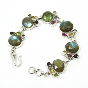Pulsera de moda con múltiples piedras preciosas naturales para niños, joyería India hecha a mano, Plata de Ley 925, pulsera al por mayor a granel, joyería - Product Image 1