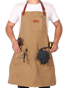 Tabliers à bavette en tissu denim personnalisé avec cape de coiffeur en cuir PU tabliers de salon avec logo personnalisé pour hôtel - Product Image 3