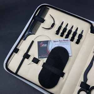 Kit de herramientas de extensión de cabello de microperlas negras mate con tijeras de corte de pelo de maquinilla de afeitar C agujas alicates de acero inoxidable pinza de Velcro - Product Image 3