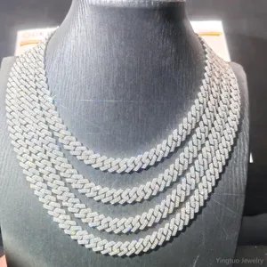 Chaîne cubaine en moissanite 8mm 10mm 12mm, diamant moissanite, testeur VVS, argent sterling 925 plaqué or, bijoux hip hop pour hommes - Product Image 1