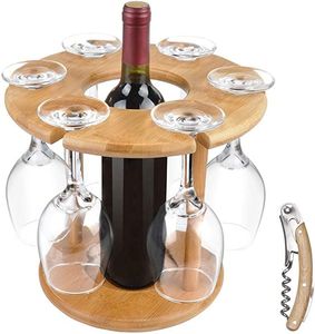 New Countertop Glass Holder and Bottle Drying Rack with Four Layers Non-Folding Bamboo Wine Storage Holds 6 Glasses 1 Bottle - Product Image 3