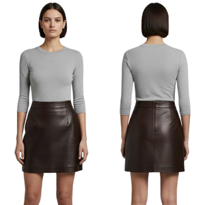 Elegant Black Leather Mini Skirt-High Waisted Slim Fit A-Line Design with Stylish Back Cut Vintage Breathable - Product Image 3