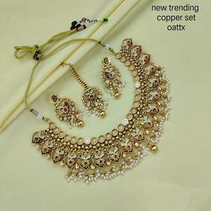 Super Quality Ethnic Traditional Temple Design Bridal Engagement Choker <b>Set</b> Jhumka Earrings Zircon <b>Gold</b> Plated Imitation Antique - Product Image 1