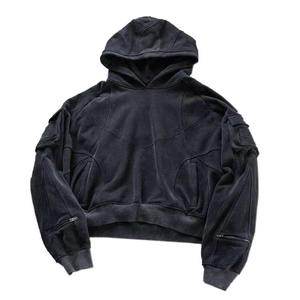 Sweat-shirt à capuche personnalisé avec logo imprimé, poche cargo, en coton, avec grande capuche, polaire épais, lavage à l'acide, OEM - Product Image 6