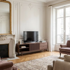 Mueble de TV de Madera de Teca Real Hecho en Indonesia, Diseño Minimalista Natural para Sala de Estar, Comedor o Apartamento - Product Image 1