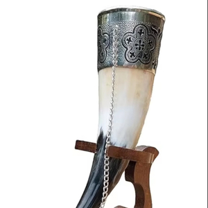 Cuerno para beber vikingo genuino Natural con soporte de Metal decorativo tallado estilo náutico Mead Ale FIESTA DE Navidad regalo de recuerdo - Product Image 1