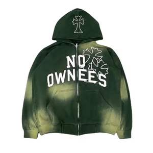 Sudaderas con capucha de lavado ácido piedra desgastada para hombre con logotipo personalizado estampado desvanecido al sol patrón 3D de invierno con cremallera completa de peso pesado de gran tamaño - Product Image 1