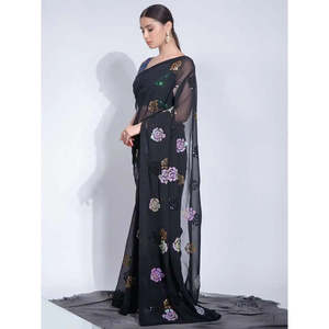 Magnetic Black Sequins Georgette Festival Wear Saree with <b>Blouse</b> Elegant Dresses for Special Occasions - Product Image 4