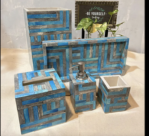 Juego de baño de cristal de cuatro piezas para hotel y hogar con producto de venta Jabonera con incrustaciones de hueso - Product Image 4