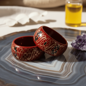 Floral Motif <b>Red</b> Lac Fine Bangle Set of 2 - Product Image 4