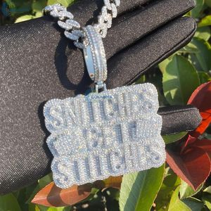 Pendentif Hip Hop en Diamant de Laboratoire Personnalisé, Collier Bling pour Hommes, Bijoux de Culture Rap, Pendentif Iced Out Snitches Get Stitches - Product Image 5