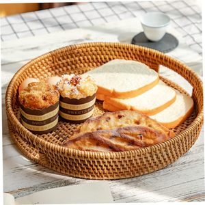 Bandeja de servicio de ratán redonda de alta calidad, asas de bambú, cesta de almacenamiento decorativa tejida, Color personalizado, uso en el hogar, Hotel, restaurante - Product Image 1