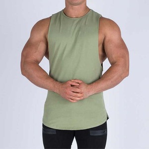 Camiseta sin Mangas para Hombre, Color Verde Oliva, Cuello Redondo, Tejido de Punto, Color Sólido, Transpirable, Estilo Casual, 100% Poliéster - Product Image 1