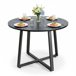 BA68194 Round <b>Dining</b> <b>Table</b> 100/120cm <b>Rustic</b> <b>Wooden</b> Design with Iron Legs for Home Office Use - Product Image 1