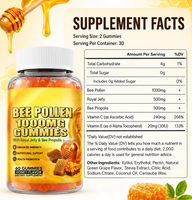 Pólen de Abeja Natural 1000mg en Gomitas, Jalea Real, Propóleo de Abeja, Sabor a Miel, Refuerzo Inmunológico, Control de Energía, Suplemento Dietético
